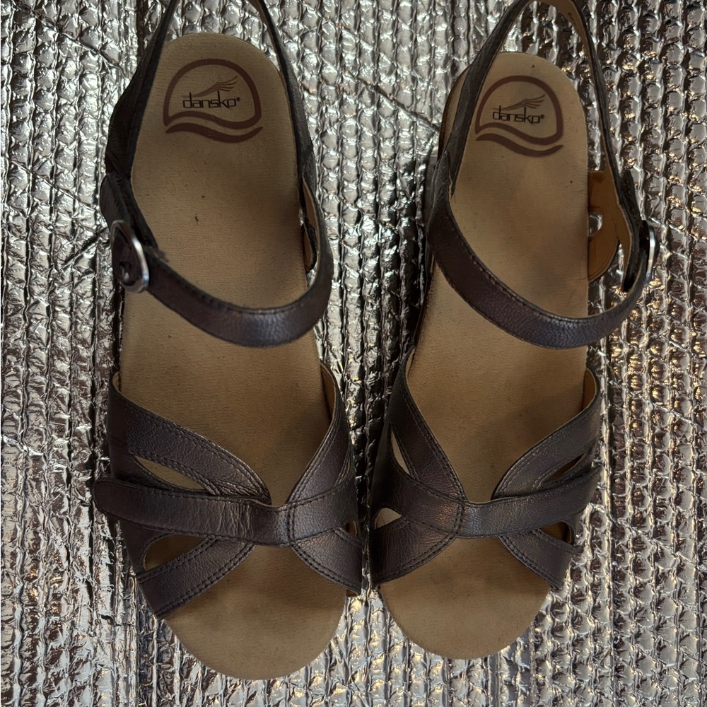 Dansko Brown Leather Sandals with Cross-Strap Design